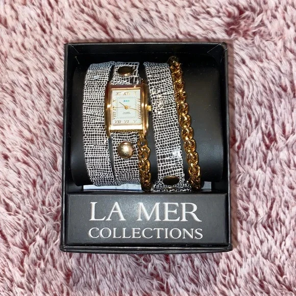 La Mer : Black-Gold Chain Wrap Watch La Mer | Accessories | La Mer Black Leather Wrap Watch With  main image 4